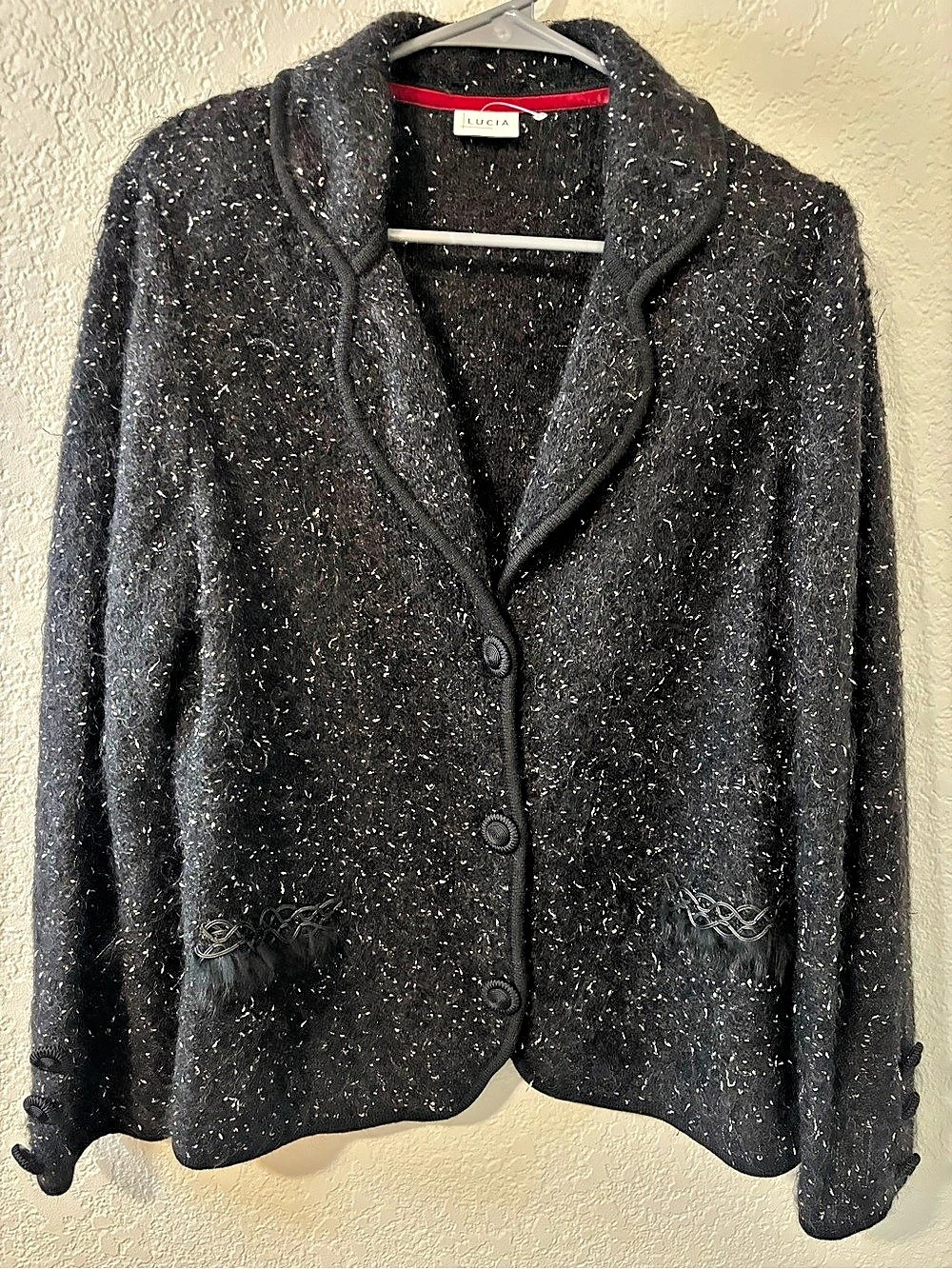Lucia Mohair Blend Black Blazer Size Large